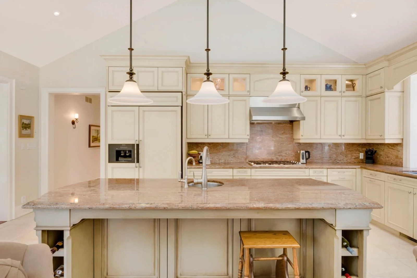 A continuous LED tape strip illuminating a kitchen countertop
